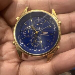 Rare Laurens Chronograph With Blue Dial Gold Tone 37mm Mens Watch For Repair